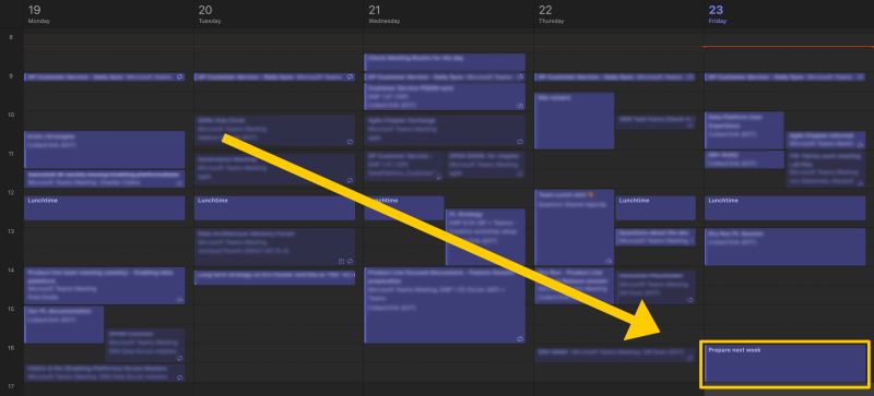 erik collard linkedin Friday afternoon calendar block for weekly planning and stress relief