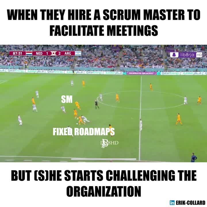 erik collard linkedin humorous graphic about Scrum Master challenging organization