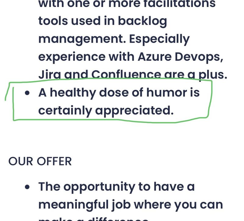 erik collard linkedin Scrum Master job description highlighting humor as required skill