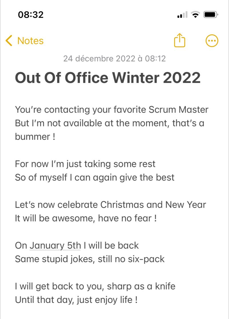 erik collard linkedin out of office holiday message with rest and self-care theme