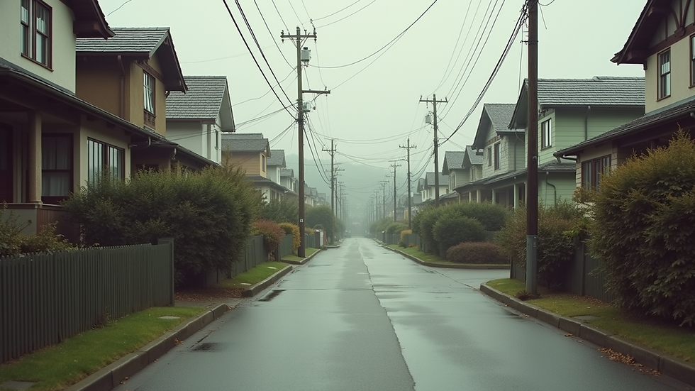 High angle view of a residential street with various houses