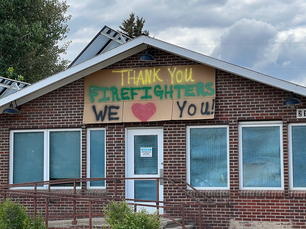 A sign in Phippsburg shows gratitude for the firefighters responding to the Crosho Fire just west of the unincorporated Routt County town. (Kari Dequine Harden/For The Yampa Valley Bugle)