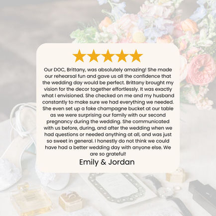 A 5-star client review for The Wedding DOC.