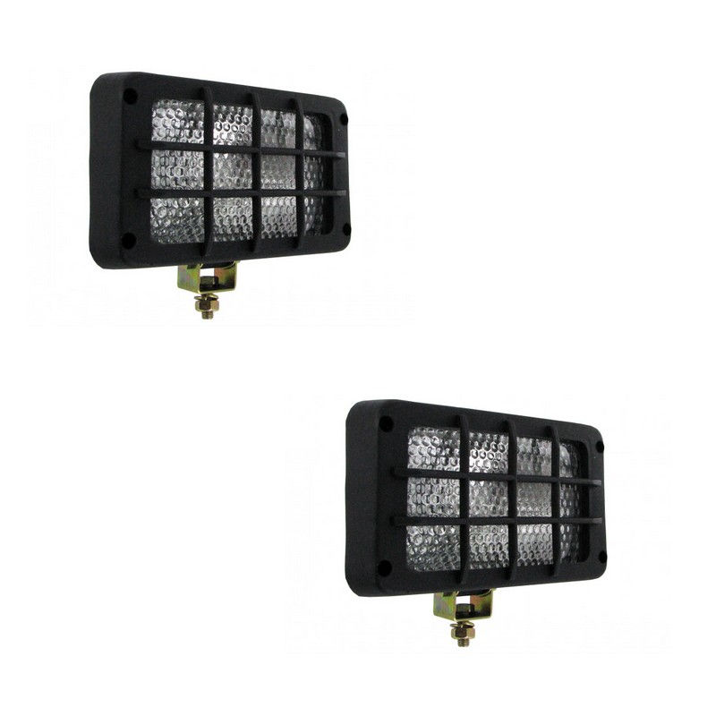 Jeu de 2 phares de travail rectangulaires économiques avec grilles