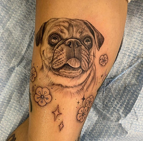 Pug dog Portrait tattoo done by Zee at Tattoolicious Honolulu