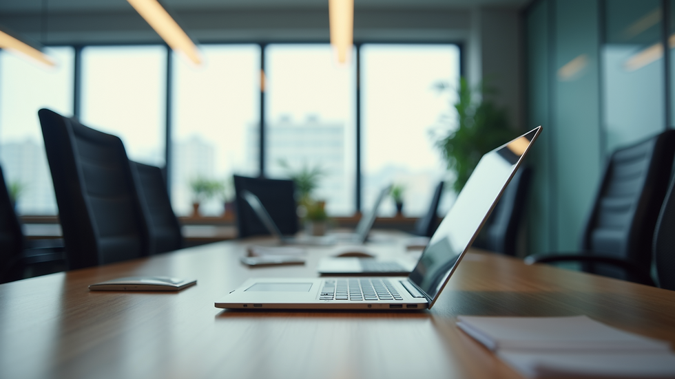Eye-level view of a modern office workspace