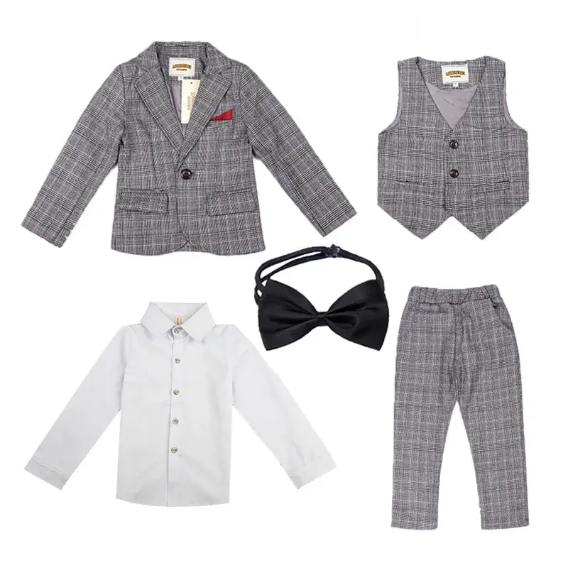 Thumbnail: Conjunto  formal de otoño para niños: blazer a cuadros, chaleco y pantalón.