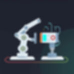 A robotic arm interacts with a sensor device on a dark background. Bright colors and circuit patterns convey a tech theme.