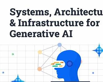 Blue silhouette with digital elements and text: "Systems, Architecture & Infrastructure for Generative AI" on a tech-themed background.