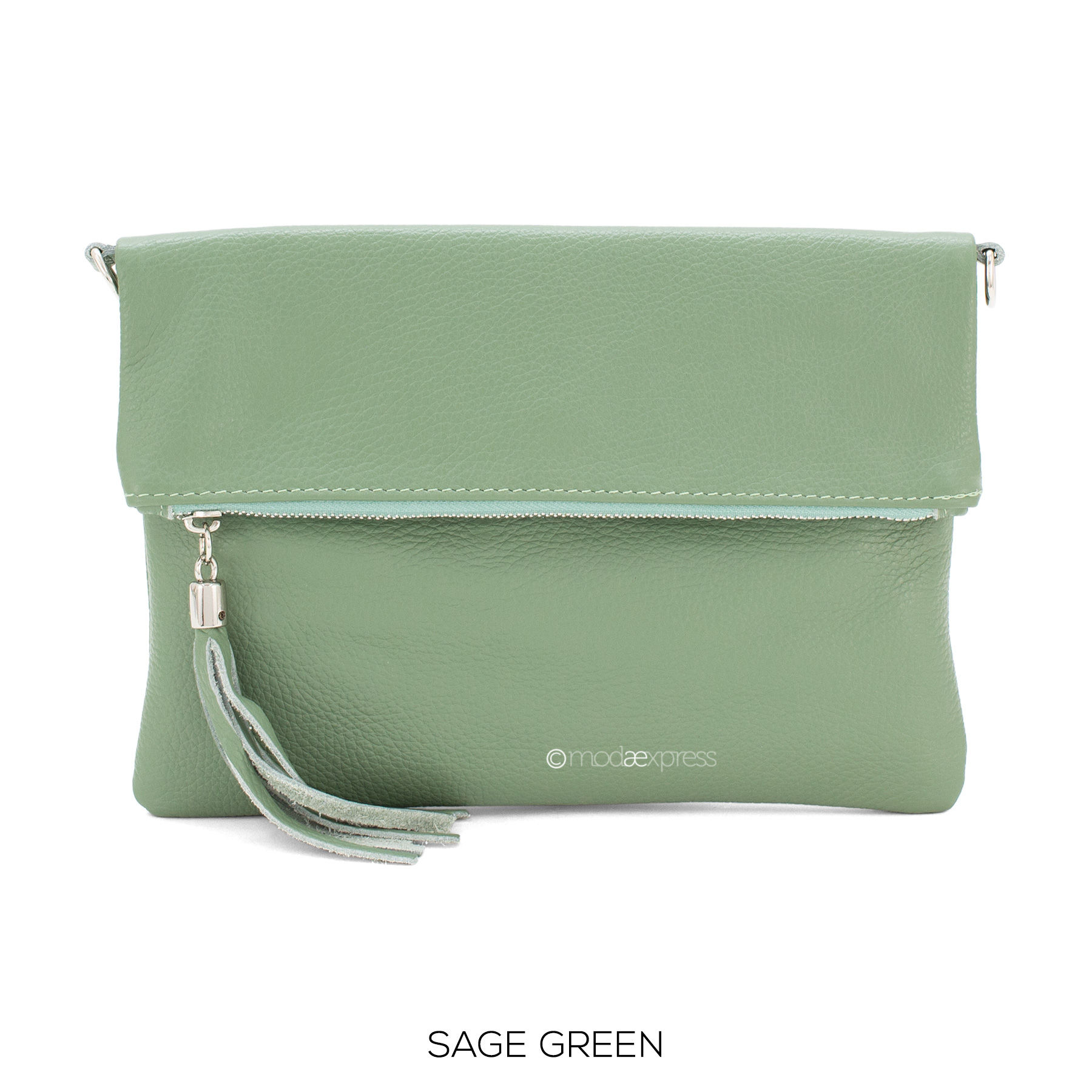 The Kerry Bag - Leather Foldover Bag - Sage Green