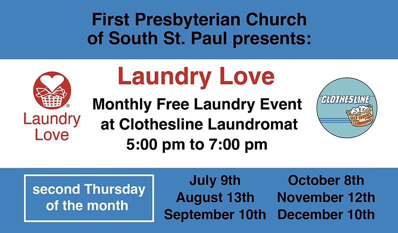 Laundry Love monthly free laundry event second Thursday of the month at Clothesline Laundromat, upcoming dates July 9th, August 13th, September 10th, October 8th, November 12th, December 10th