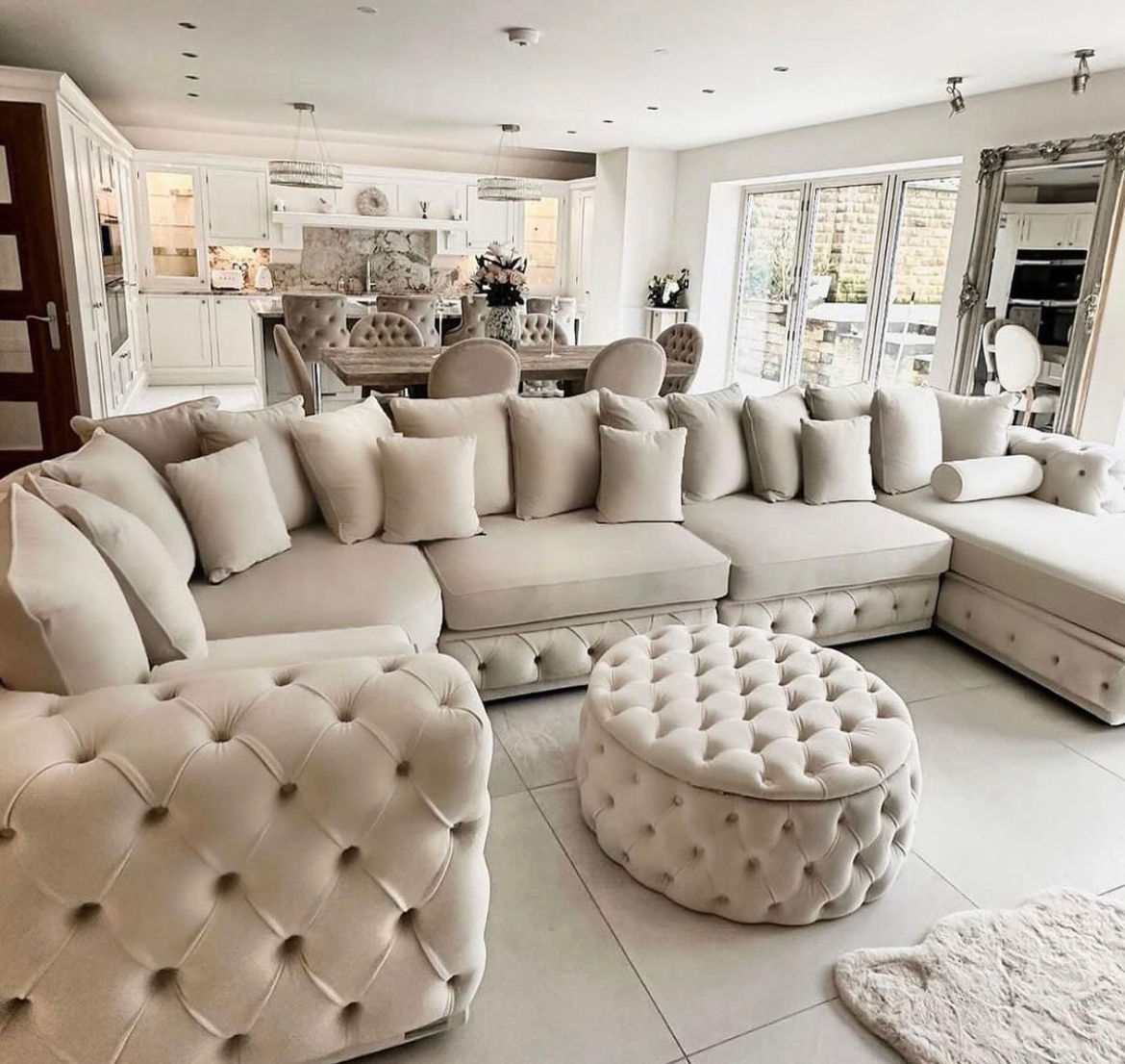 u-shaped sofa cream one side open