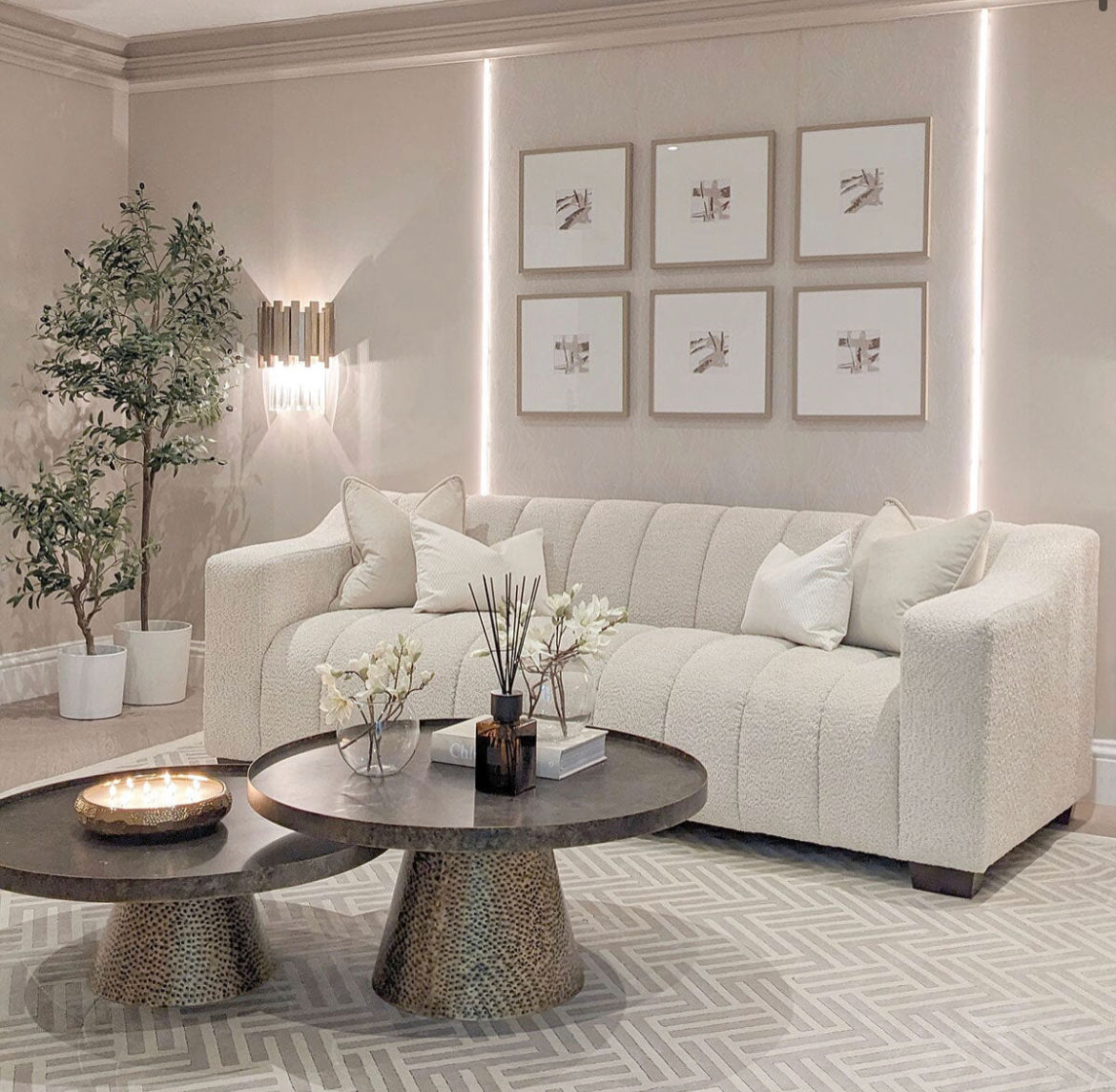 Nylah Channelled Oatmeal Boucle 3 Seater Sofa