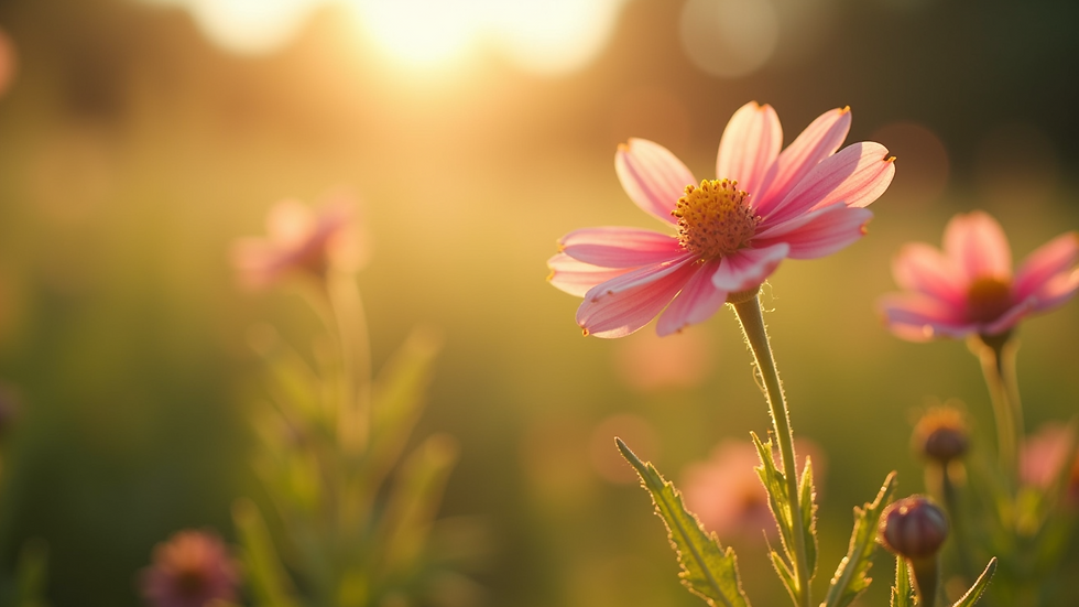 Close-up view of a blooming flower in soft sunlight
