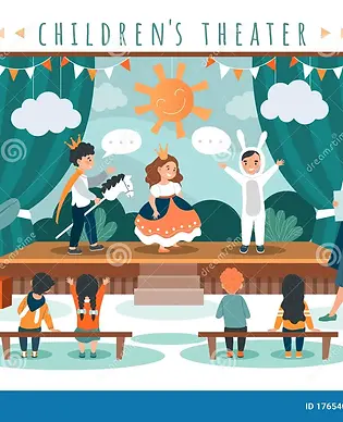 children-theater-play-kids-costumes-stage-people-vector-illustration-cute-boy-girl-perform