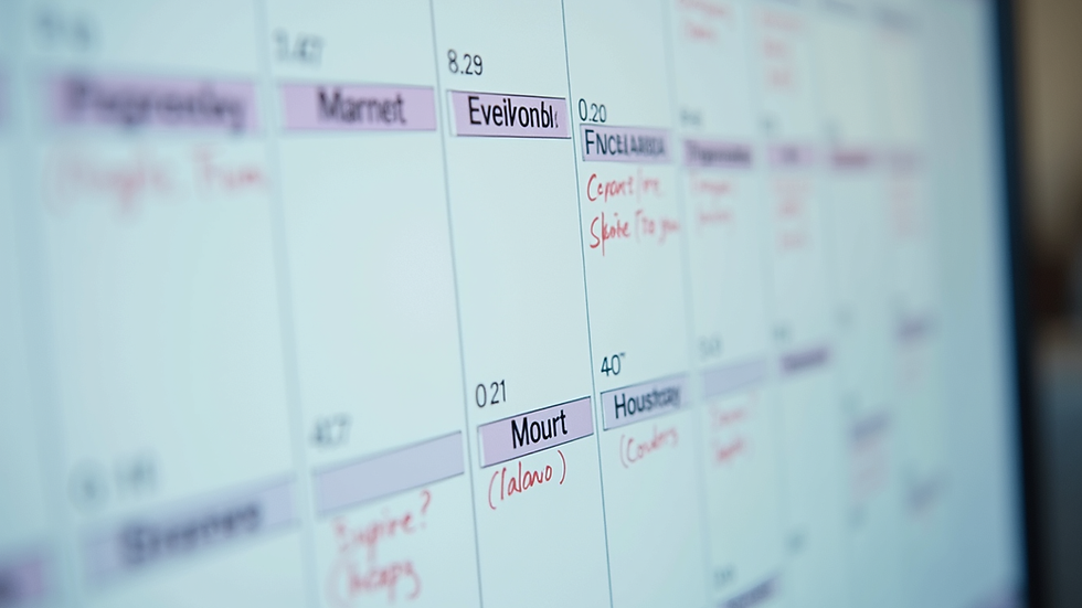 Close-up view of a calendar with marked meeting dates and notes