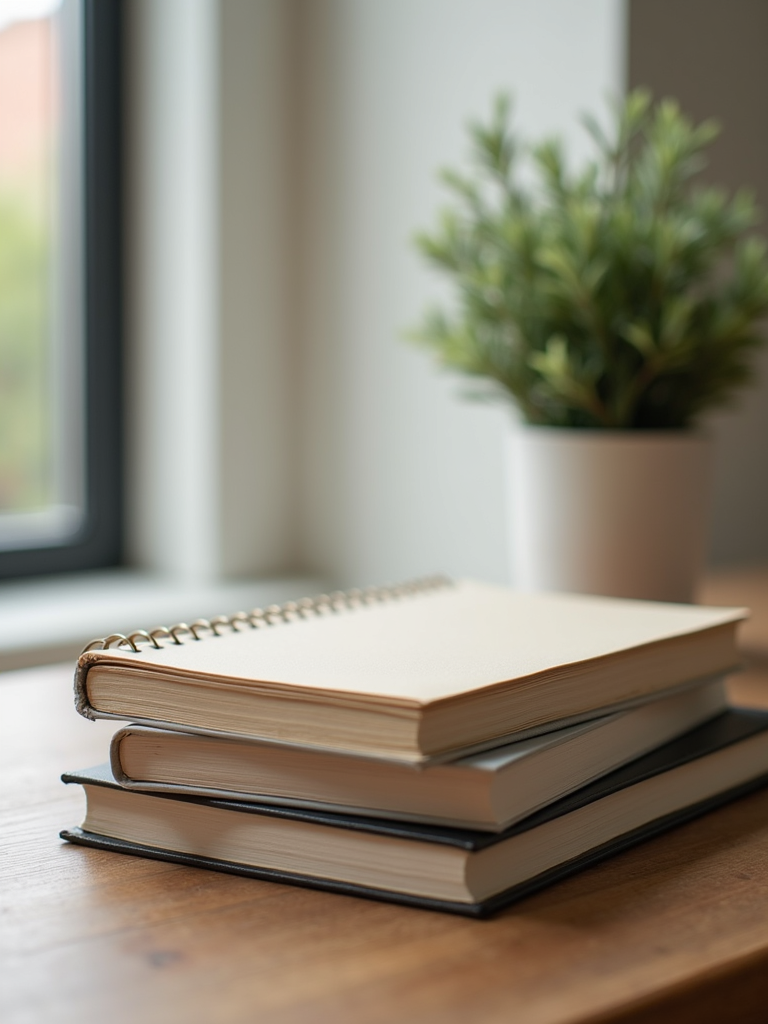 A stack of elegant notebooks representing the potential of new stories awaiting to be written.