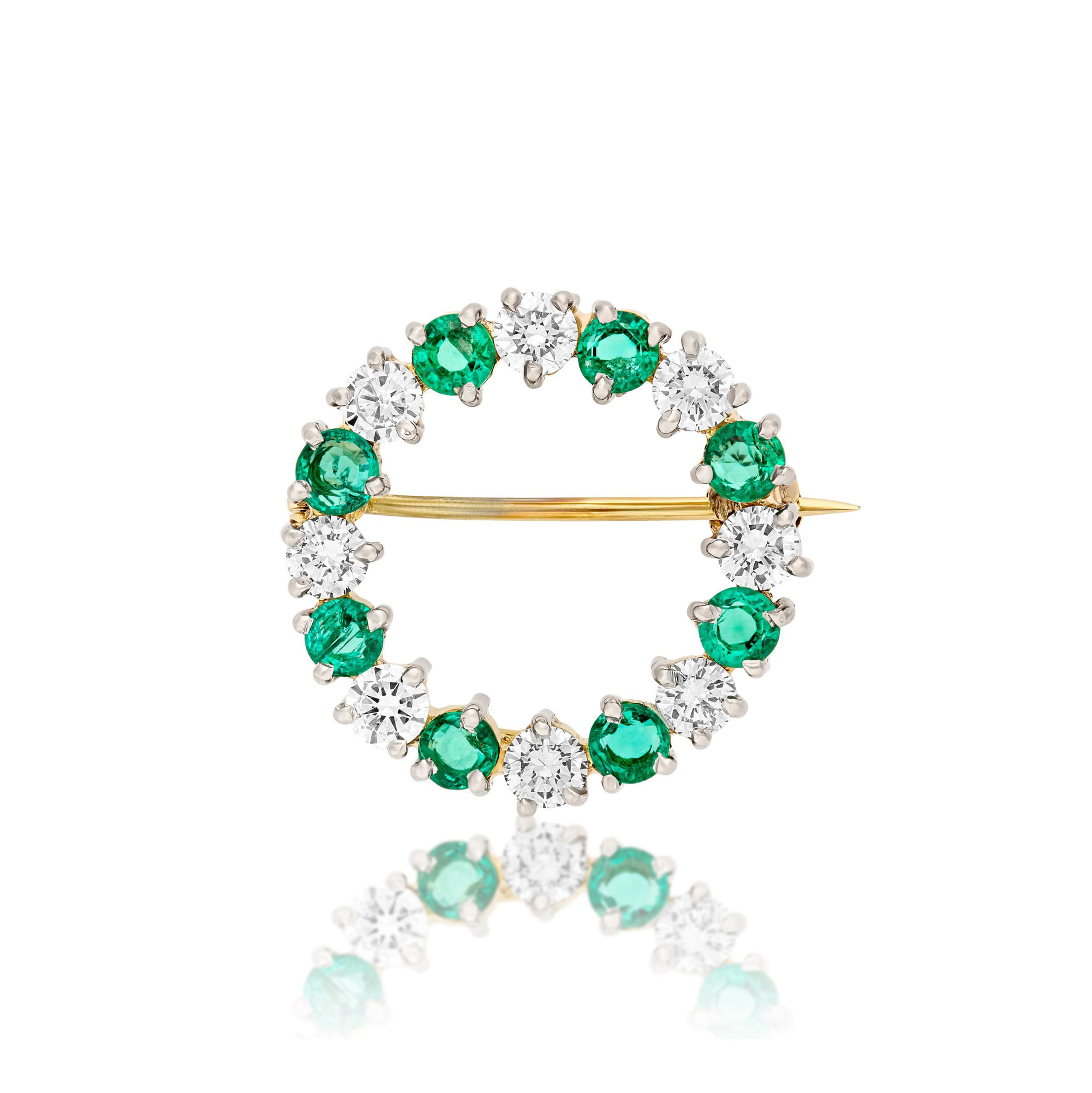 Vintage Emerald and Diamond circle brooch
