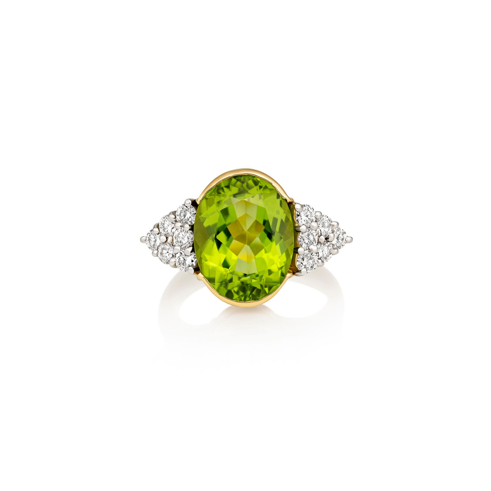 An Estate 18ct yellow & white gold mounted oval Peridot & Diamond ring