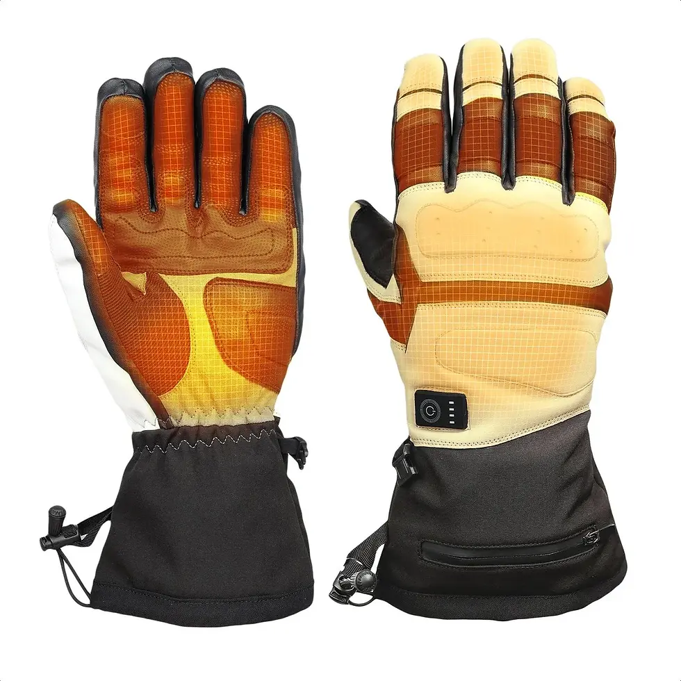 Een paar verwarmde skihandschoenen van het merk Heatdry