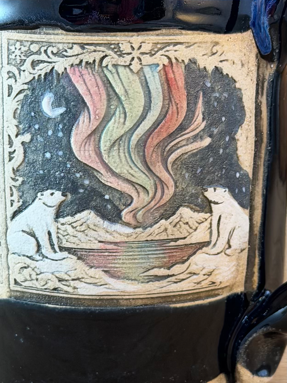 Thumbnail: Polar Bears under the Northern Lights 20 oz Slab Mug