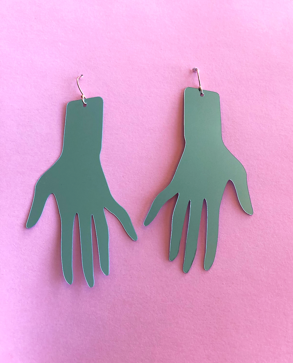 Thumbnail: Recycled PET Sequin Hand Earrings | Small | Rose Gold Hook