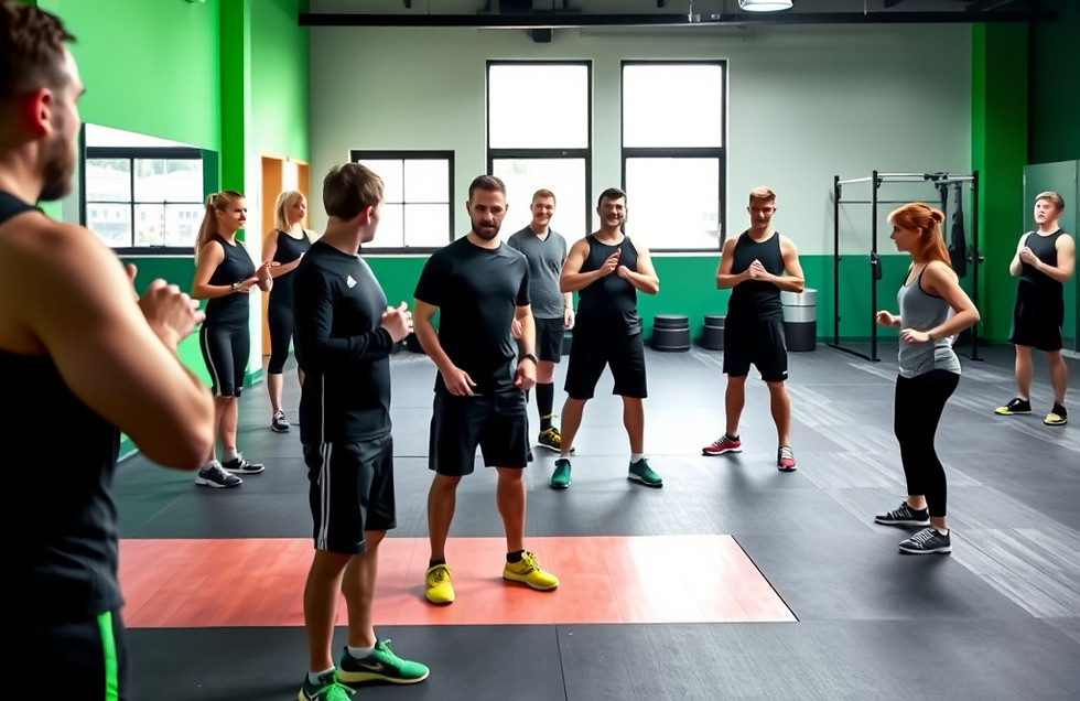 een bootcamp met een groep sportende mensen die bokshandschoenen aan hebben in een fitness