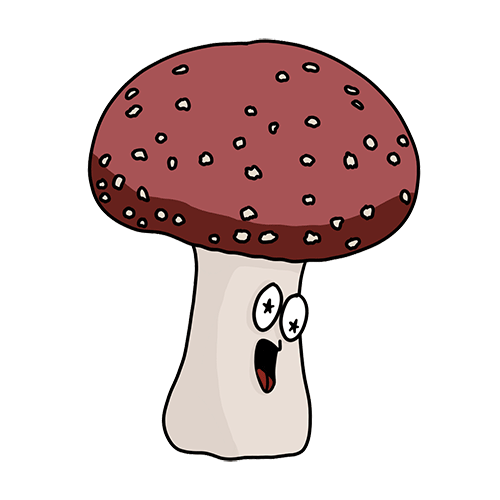 Maitake mushroom illustration with tongue out
