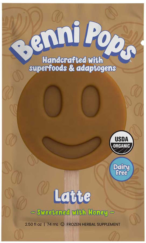 Benni Pops Coffee organic popsicle, dairy-free frozen treat handcrafted with superfoods and adaptogens, sweetened with honey