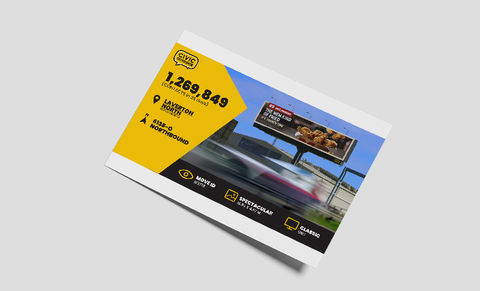 Civic Outdoor billboard site card redesign featuring clean layout, bold location imagery, and clear key details in a professional landscape format.