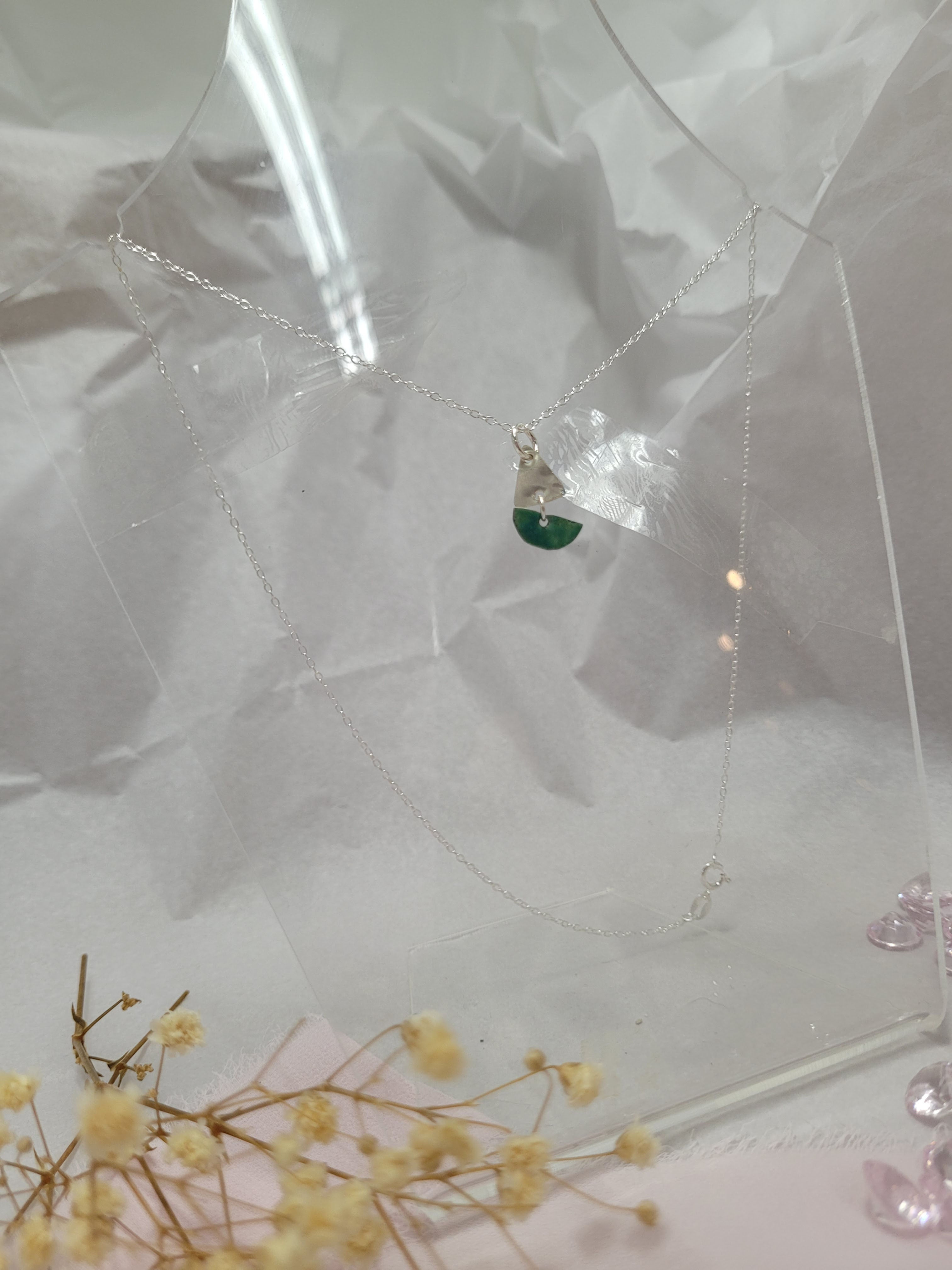 Turquoise Enamel Silver Boat Pendant