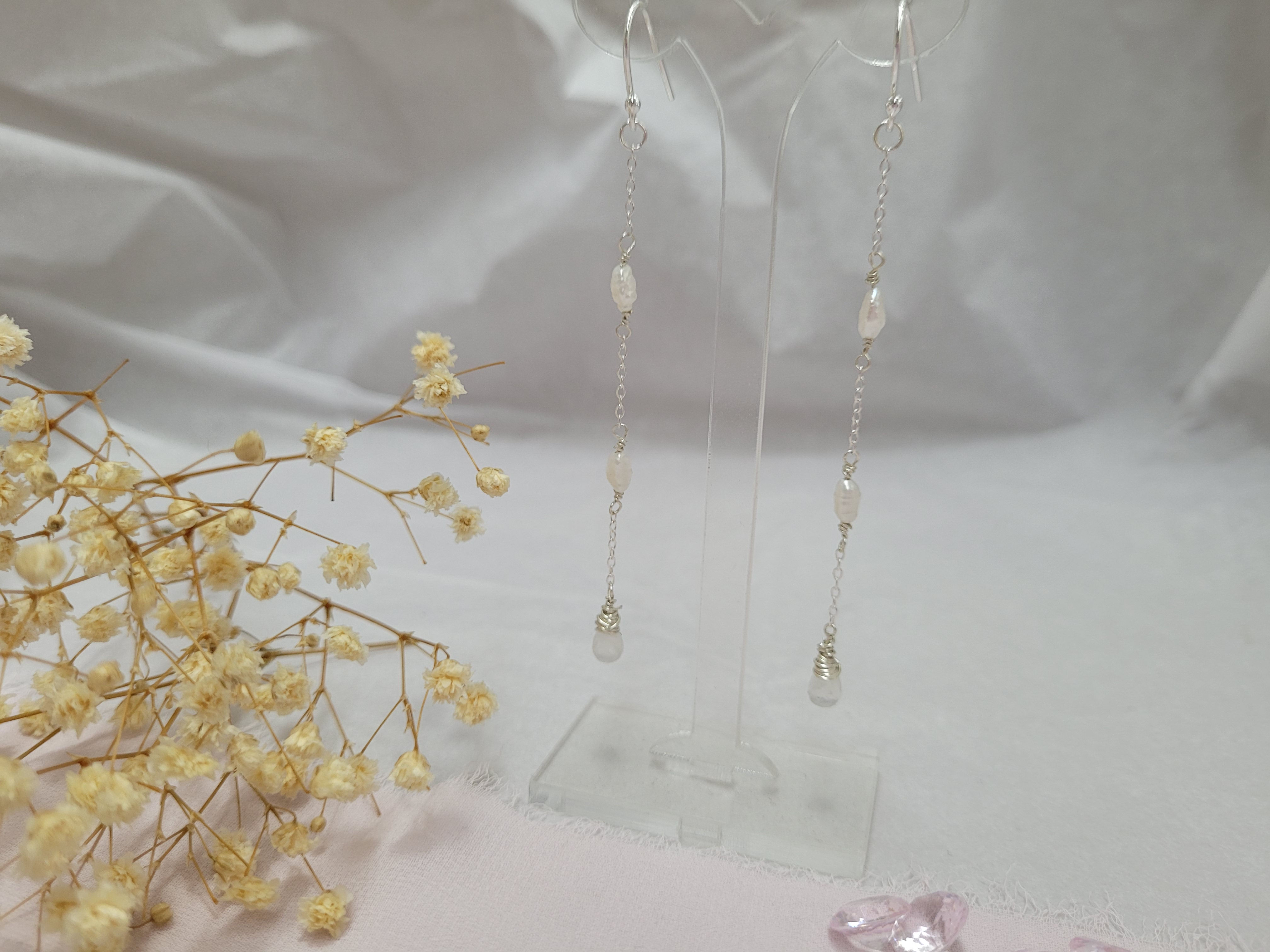 Moonstone and Pearl Long Earrings