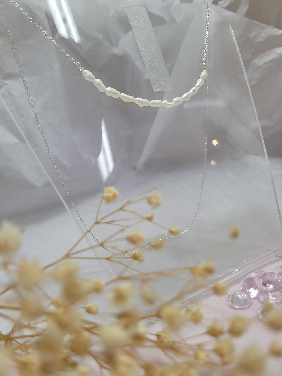 Tiny Seed Pearl and Trace Chain Necklace