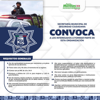 Abierta las plazas para la Policía en Puerto Morelos