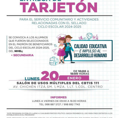 Entregará Gobierno tarjetón de servicio comunitario a estudiantes con becas 