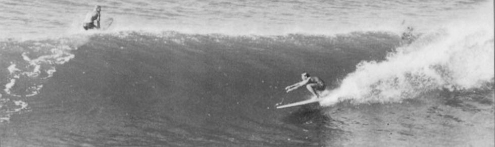 David "Humphrey" Lascelles surfing a Cord surfboard in Queensland in 1965
