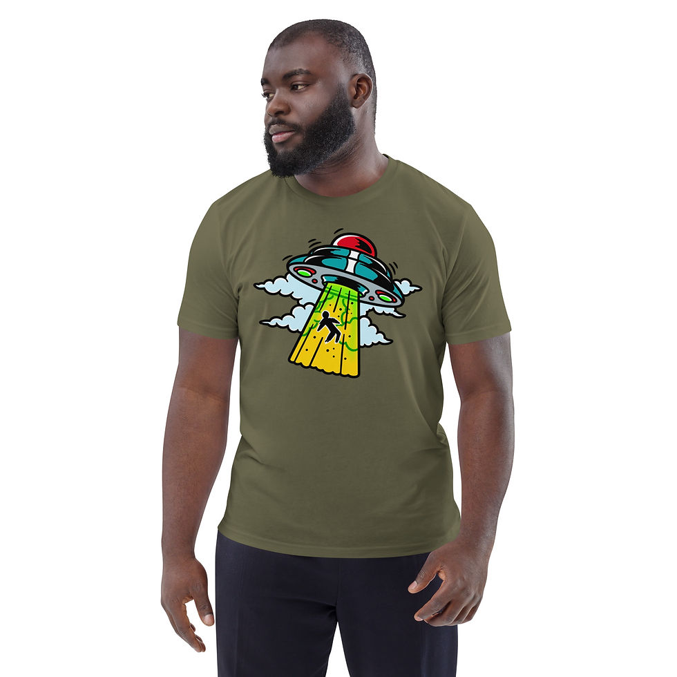 Thumbnail: Men's Take Me Ufo Forest Green Organic Cotton T-Shirt