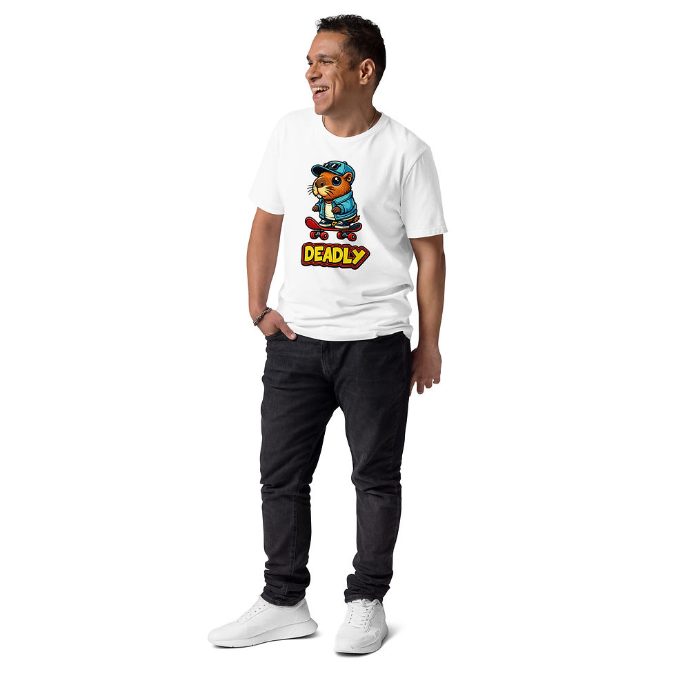 Thumbnail: Men's Organic Cotton White T-shirt Skater Hamster Design