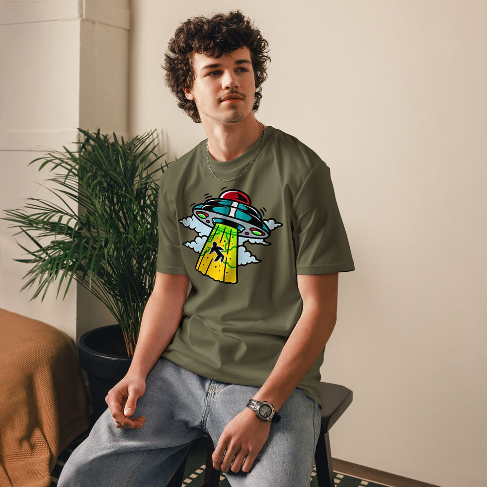 Thumbnail: Men's Take Me Ufo Forest Green Organic Cotton T-Shirt