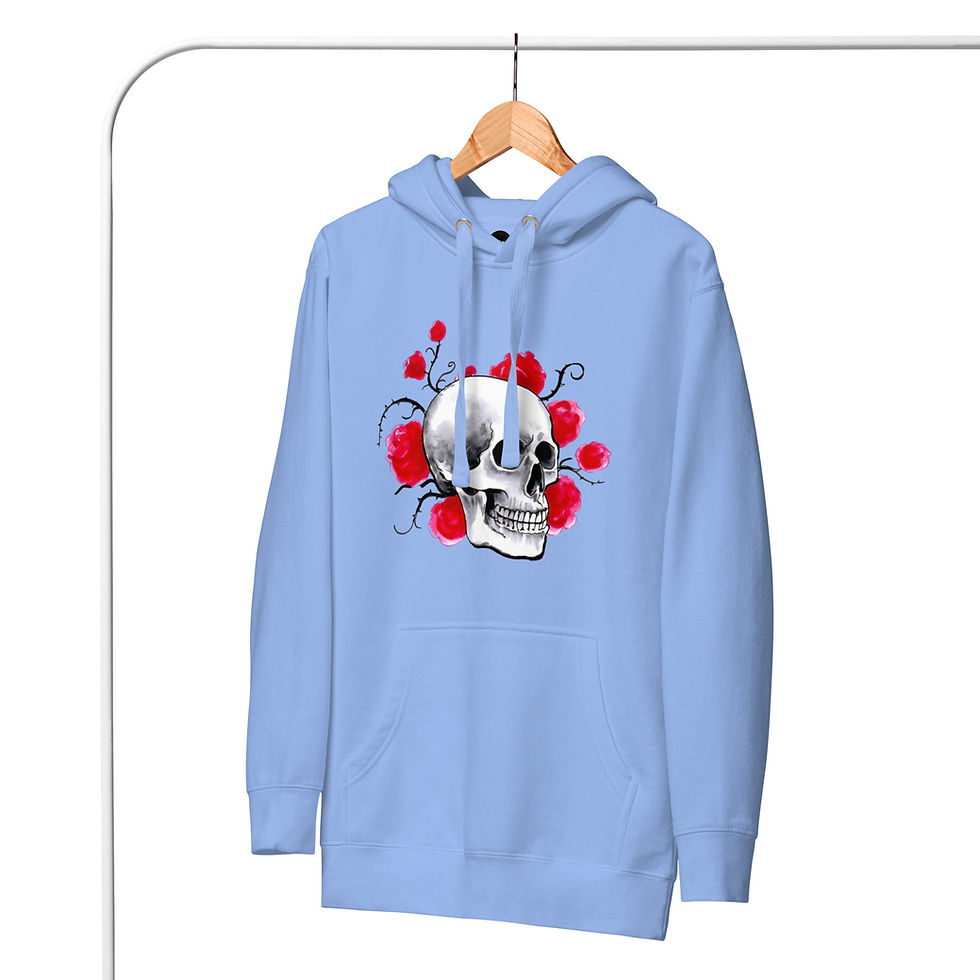 Miniatura: Women's Skull And Roses Baby Blue Pullover Hoodie
