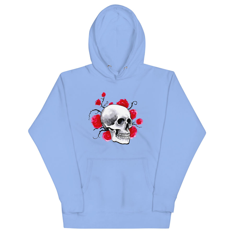 Miniatura: Women's Skull And Roses Baby Blue Pullover Hoodie