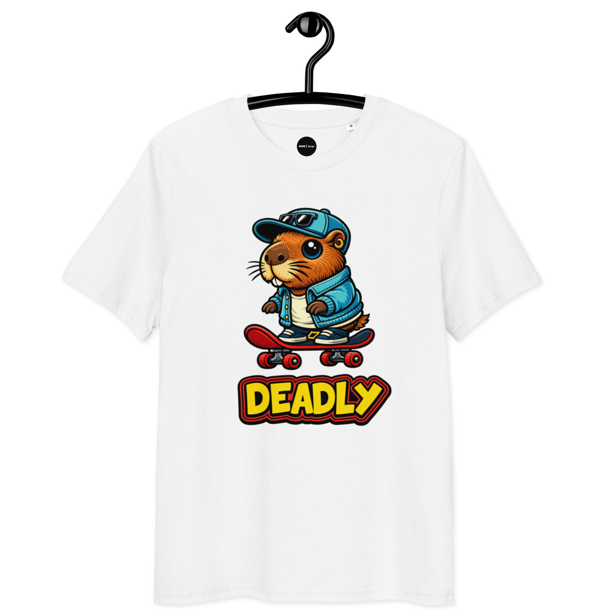 Men's Organic Cotton White T-shirt Skater Hamster Design