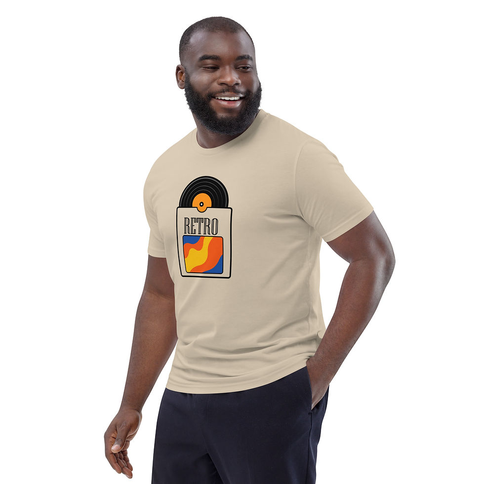 Thumbnail: Men's Retro Vinyl Beige Organic Cotton T-Shirt