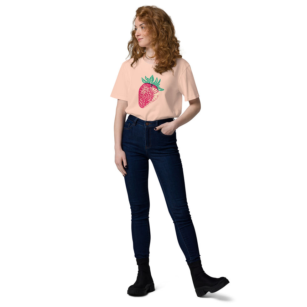 Thumbnail: Women's Strawberry Fruit Peach Organic Cotton T-Shirt