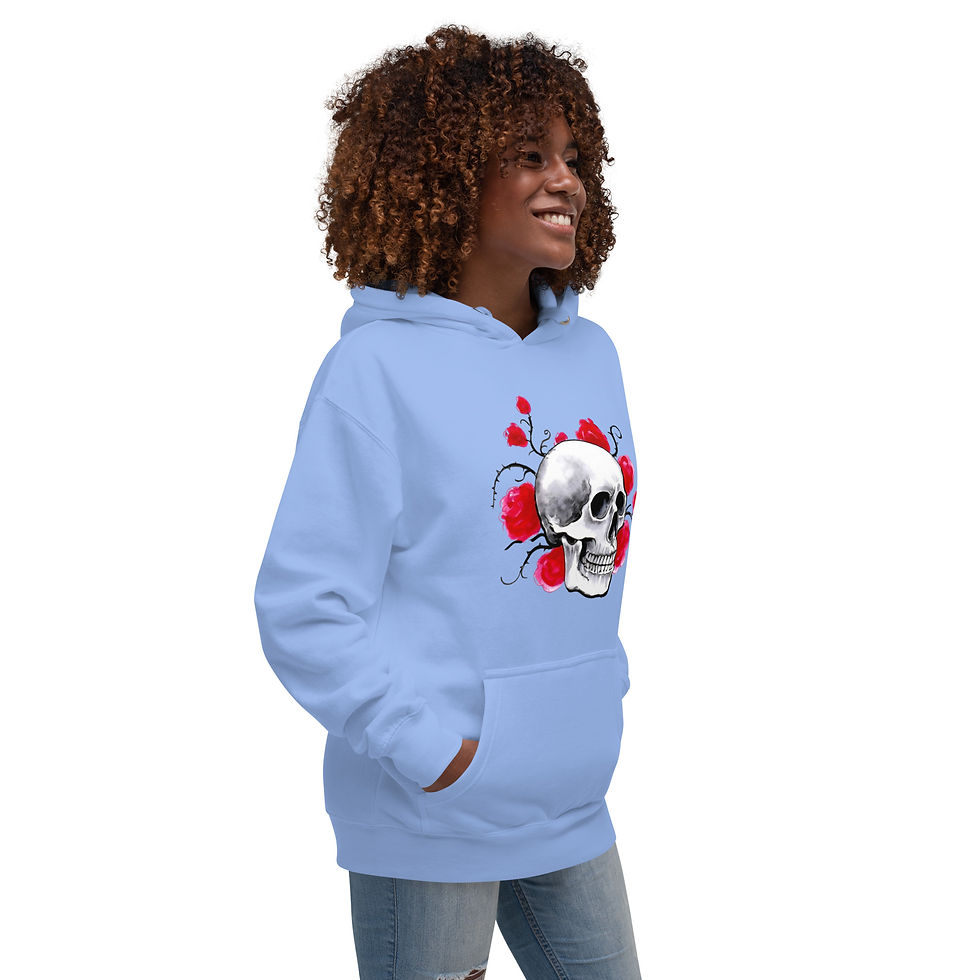 Miniatura: Women's Skull And Roses Baby Blue Pullover Hoodie