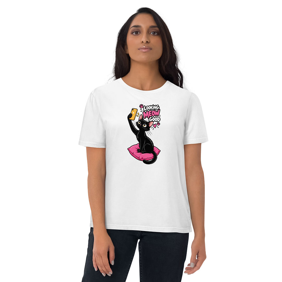 Miniaturebillede: Women's Looking Meow Organic Cotton White T-Shirt
