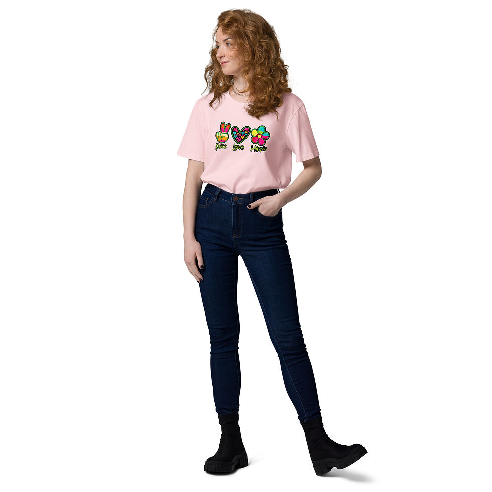 Miniatura: Women's Hippie Love Pink Cotton T-Shirt