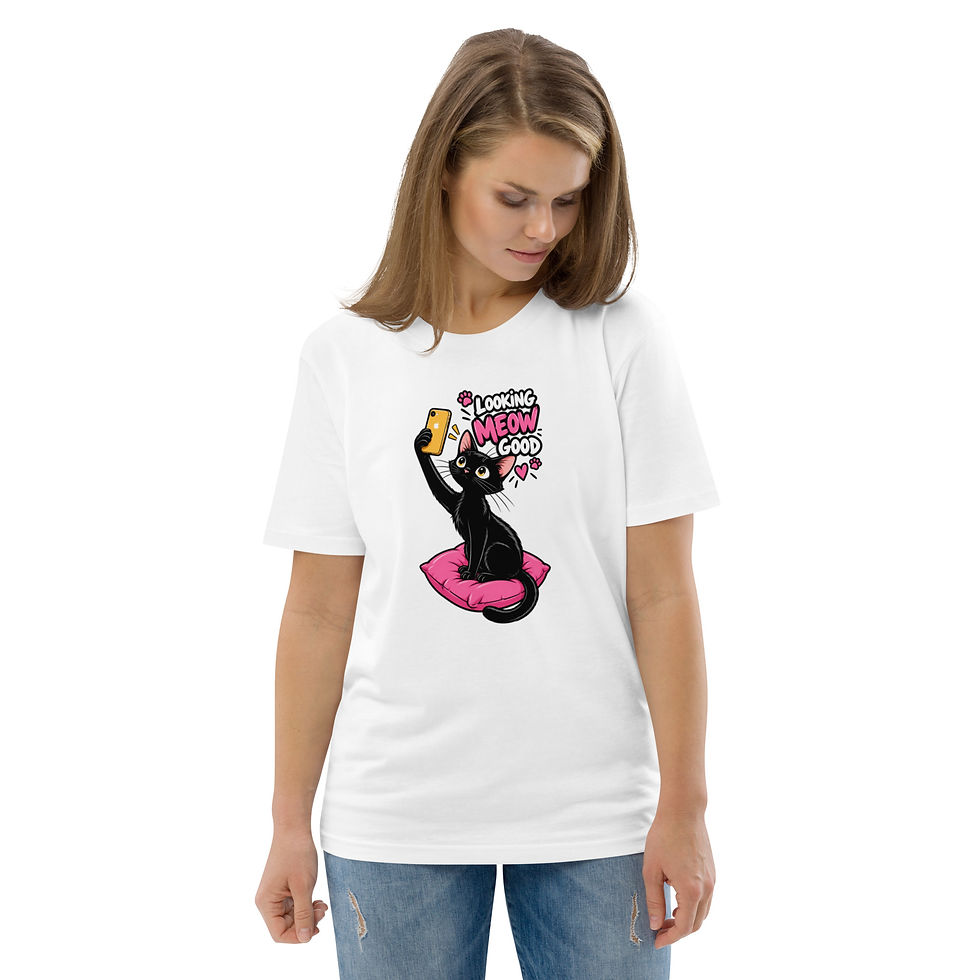 Miniatura: Women's Looking Meow Organic Cotton White T-Shirt