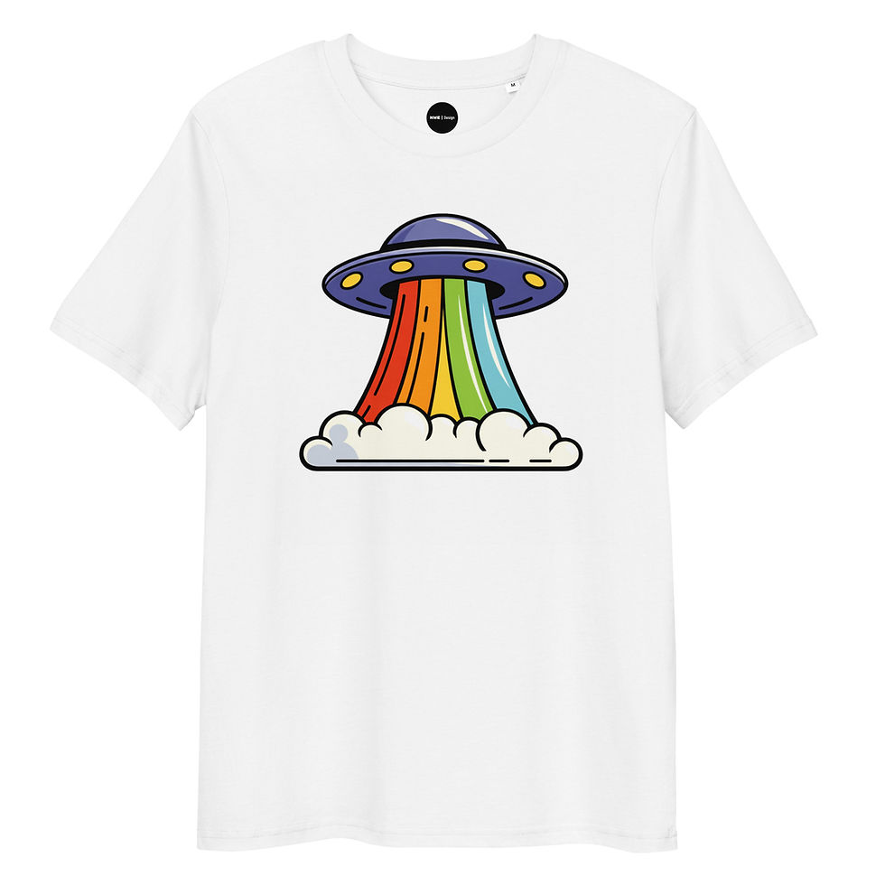Thumbnail: Women's Ufo Rainbow White Organic Cotton T-shirt