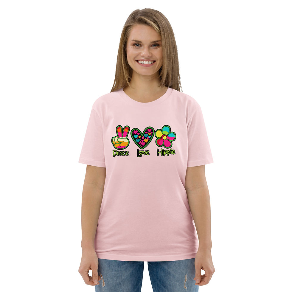 Thumbnail: Women's Hippie Love Pink Cotton T-Shirt